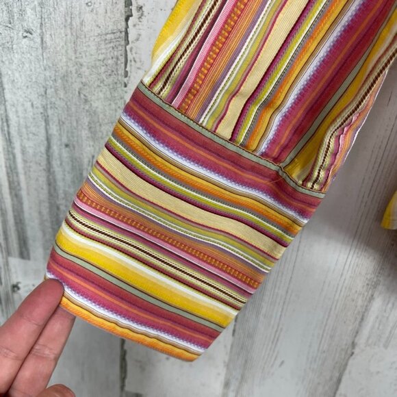 Robert Graham striped button up shirt colorful boho embroidery Large - Picture 4 of 7